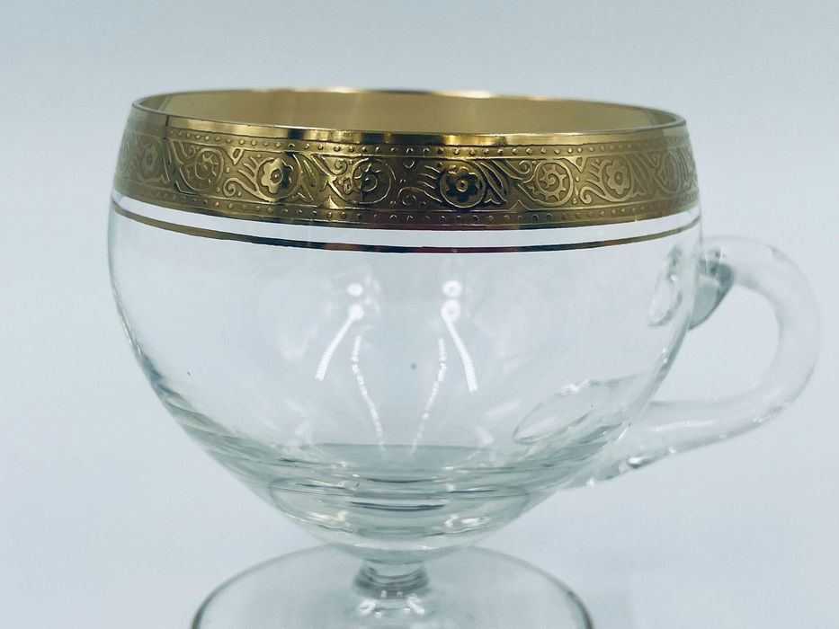 Komplet 5 szklanek na nóżce ze złoconym rantem