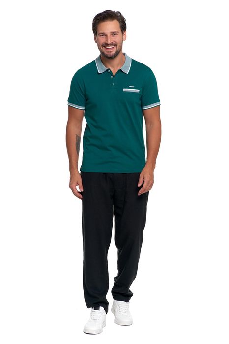 Koszulka Polo Męska Bawełniana Polówka Modna Premium Zielony Moraj - S