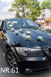 Piękna BIAŁA dekoracja na samochód na ślub Ozdoby na auto 061