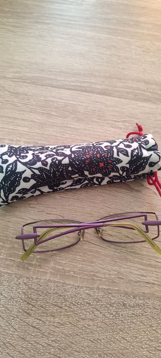Oprawki okulary damskie wąskie fioletowy zielony ONYX metalowe etui 51