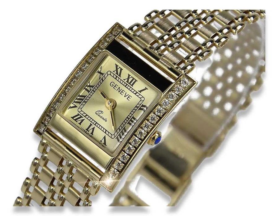 Złoty zegarek damski 14k 585 włoski Geneve lw035ydgb&lwb001y