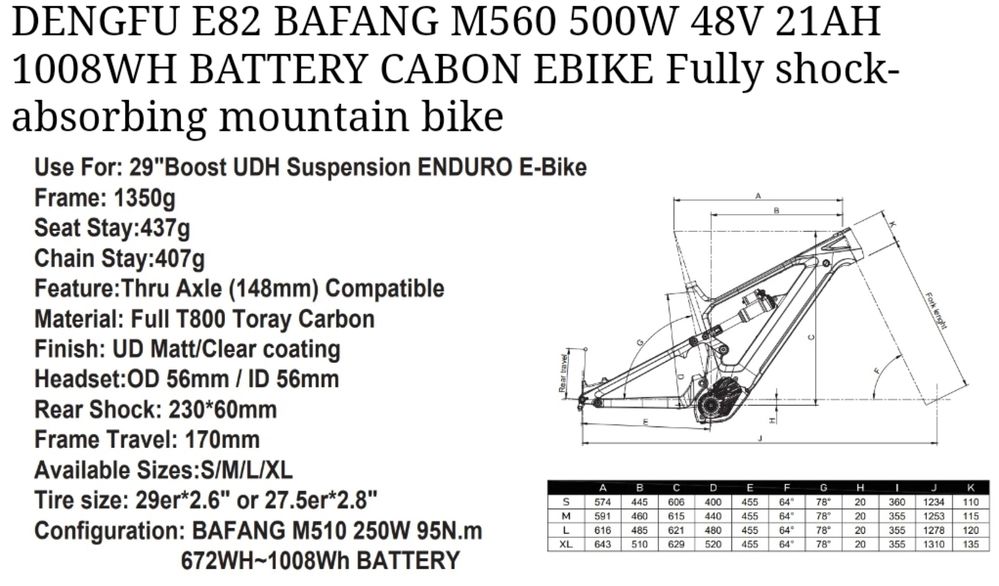 Rower elektryczny karbon dengfu E82 Bafang m510/m560