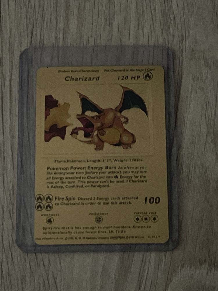 Charizard 4/102 karta złota folia pokemon the card game TCG 1995