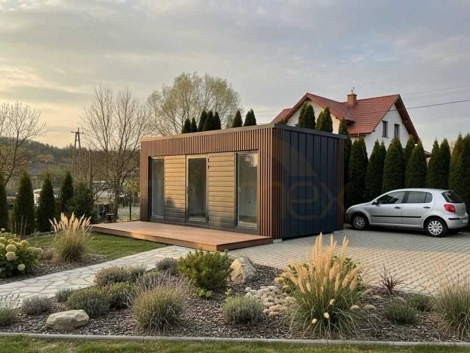 Nowoczesny Kontener Biurowo - Usługowy 6x3m Grafit + Orzech | OD RĘKI!