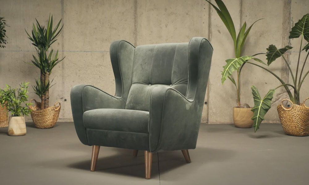 Poltrona de Orelhas (Wingback) em Veludo Cinza – Conforama