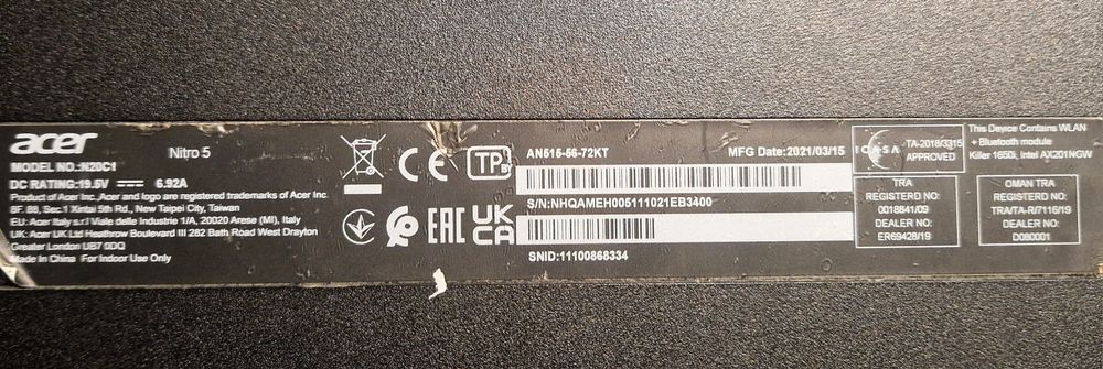 Acer Nitro 5 AN515-56 i7 11th gen 32GB RAM RTX 3050