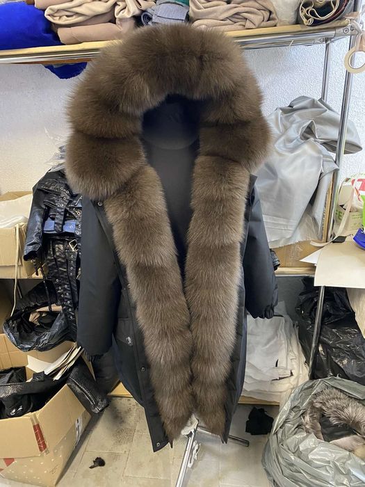 Женская чёрная парка, куртка с финским песцом под соболь, 42-60 размер