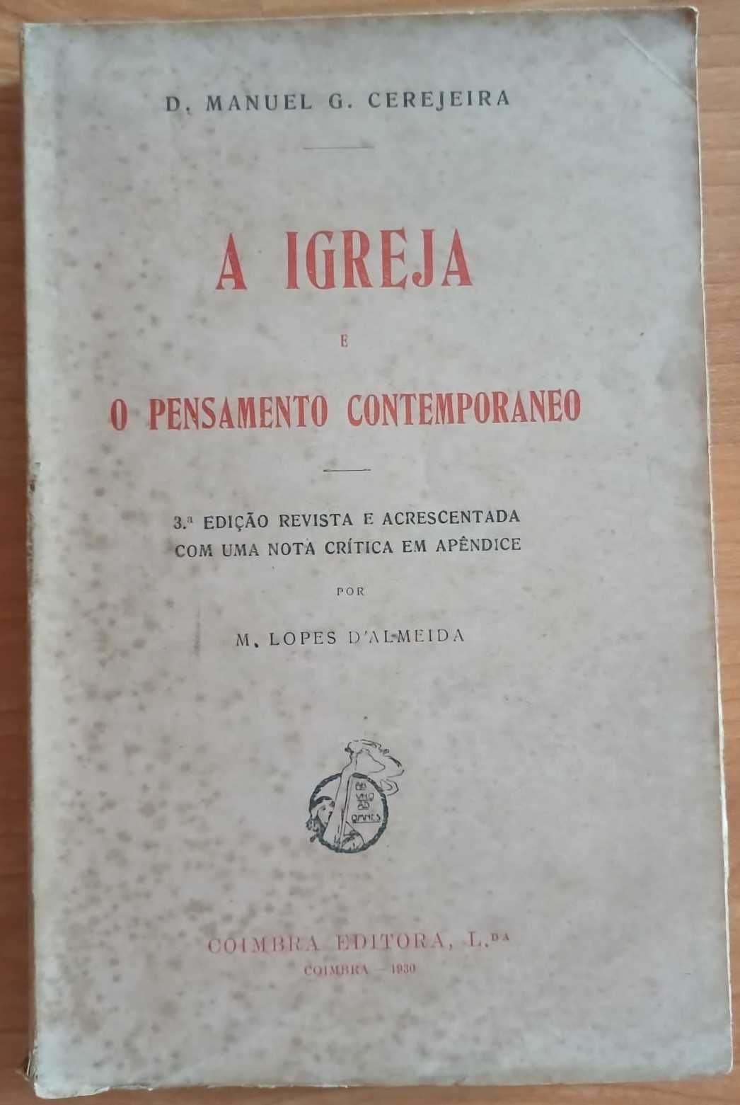 LIVRO: A Igreja e o Pensamento Contemporâneo - D. Manuel G. Cerejeira