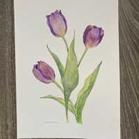 Obraz akwarela fioletowe tulipany