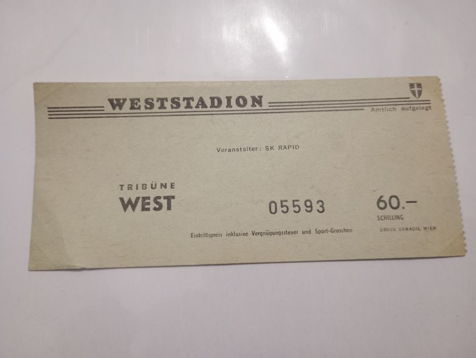 Bilet z meczu Rapid Wiedeń vs RTS Widzew Łódź 1982 rok