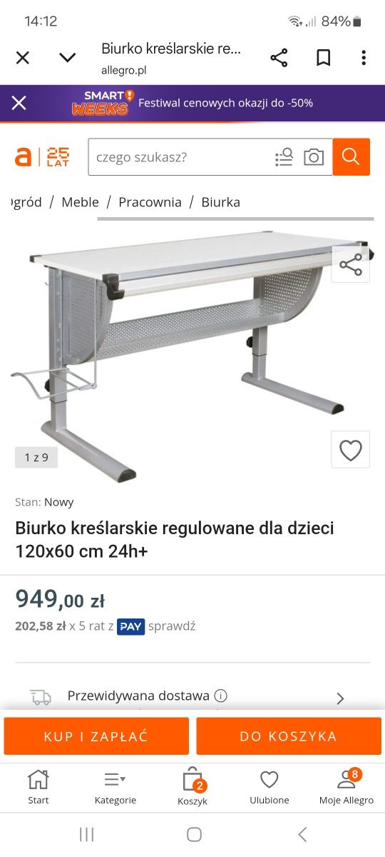 Biurko kreślarskie regulowane