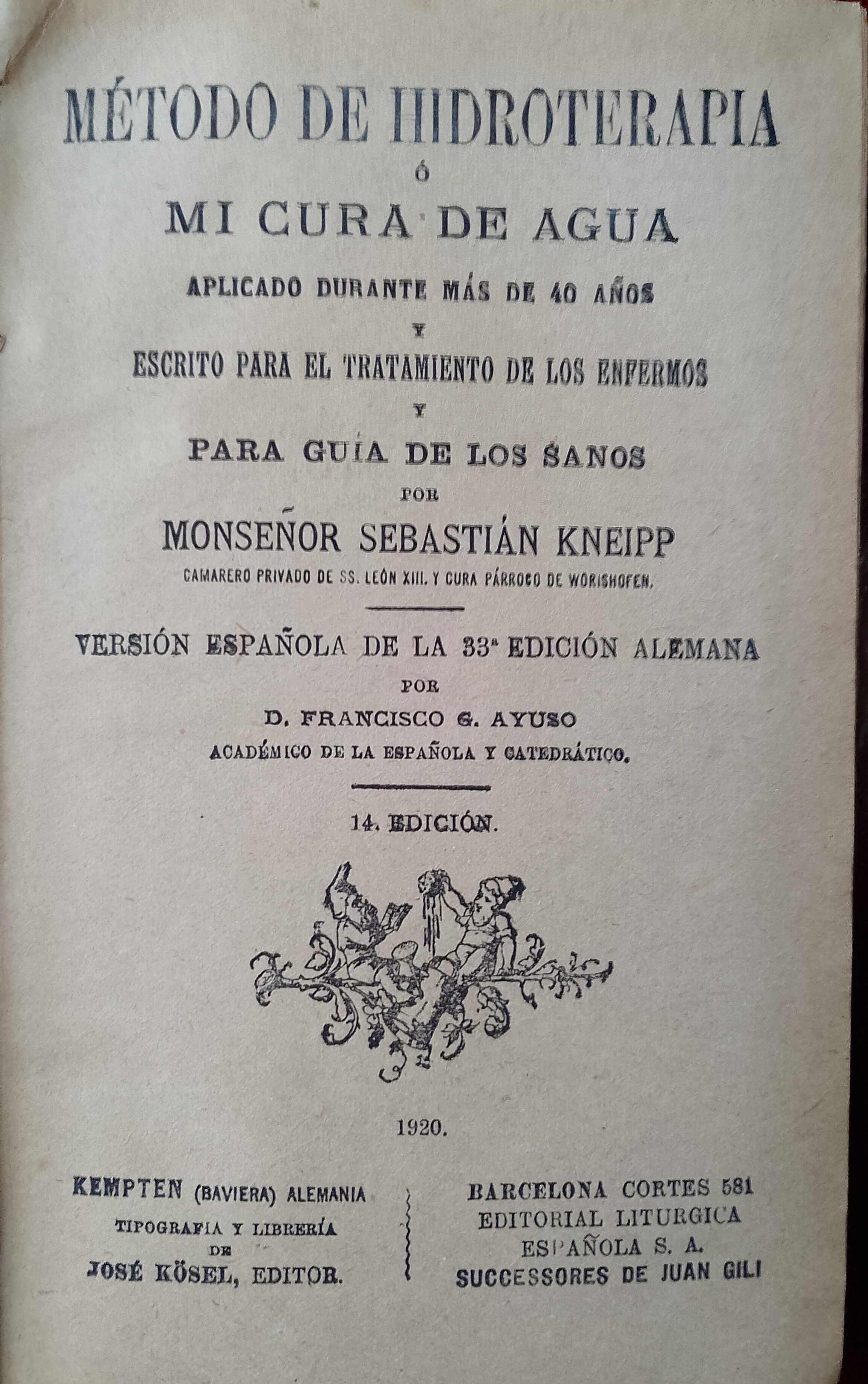 Método de Hidroterapia 1920 Monseñor Sebastian Kneipp