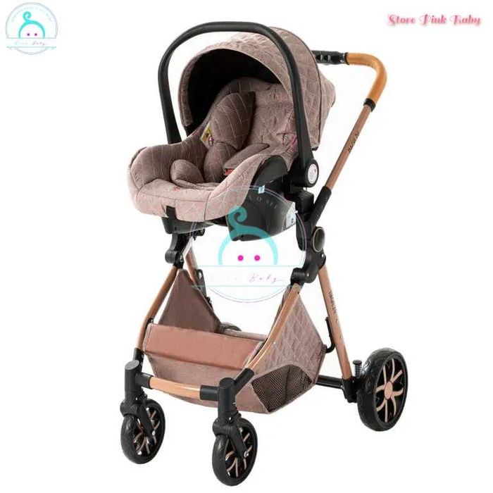 Carrinho bebé 3 em 1 PinkBaby Magic Gold - Com Base Isofix - Khaki