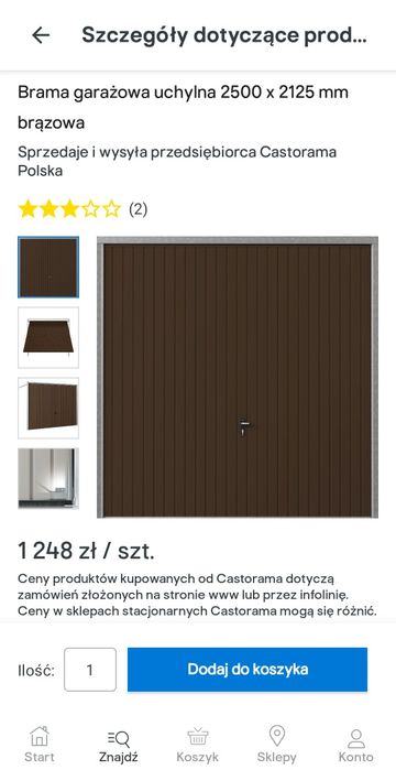 Brama garażowa uchylna 2,5m x 2,125