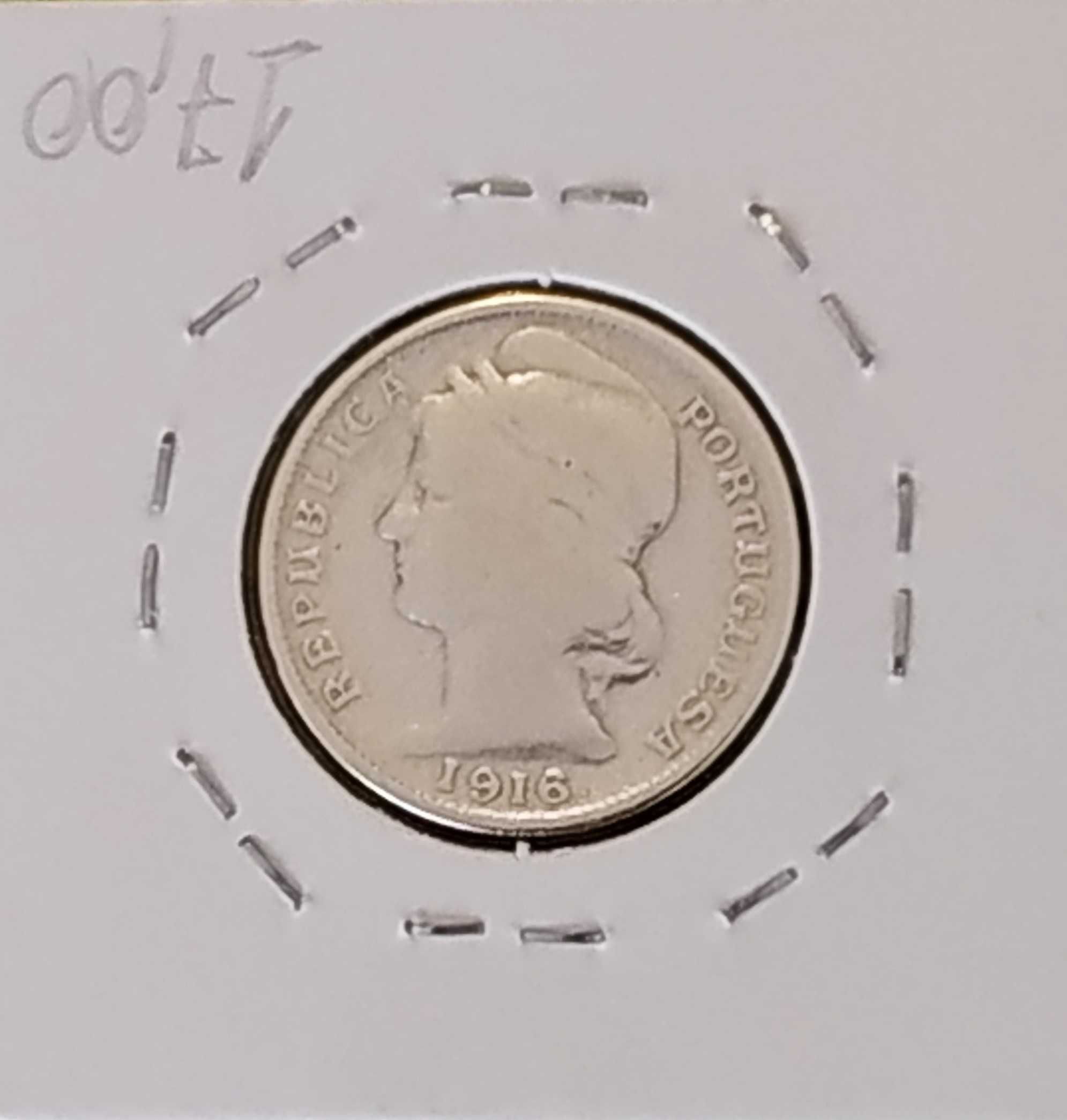 Portugal - moeda de prata de 20 centavos de 1916 (G)
