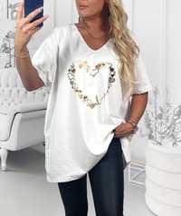 Bluzka plus size tunika t-shirt nadruk złoty serce wiele kolorów 48/50