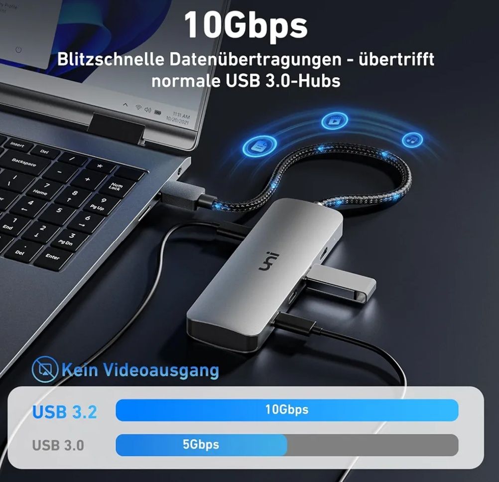 uni Hub USB C Hub 3.2 gen 2 z 100 W PD i 4 portami Szybki 5in1 10Gb/s