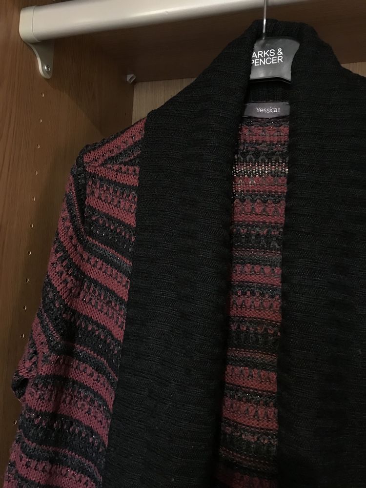 Sweter damski długi kardigan czarny bordowy