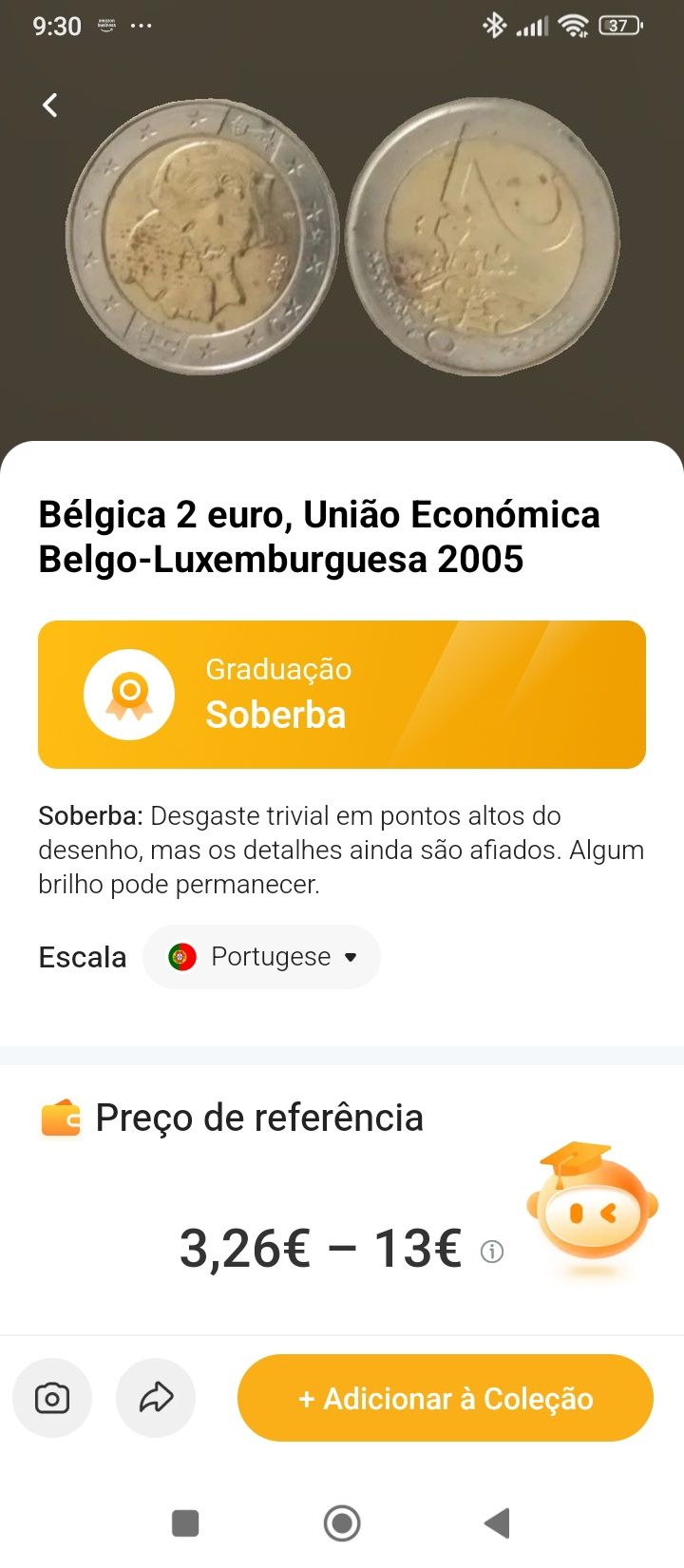 Moedas de 2€ e uma de 20 centavos