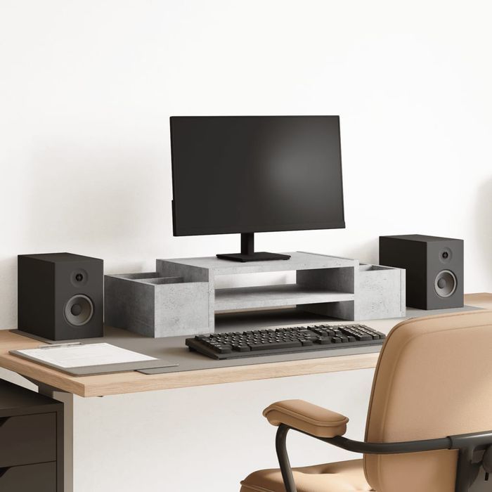 Vidaxl Podstawka Pod Monitor, Z Przegródkami, Szary Beton, 70X27X15 Cm