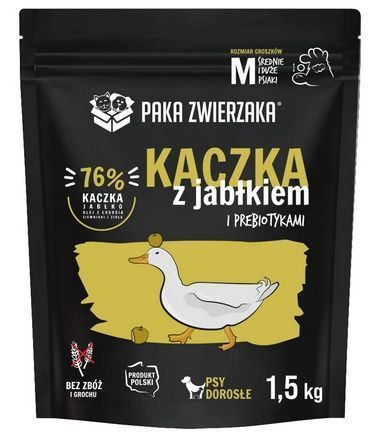 Karma z prebiotykiem dla psów - Paka Zwierzaka Kaczka z jabłkiem 1,5kg