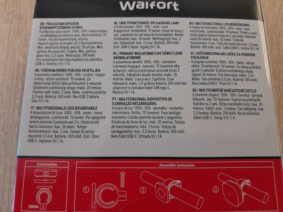 Lampka rowerowa-kempingowa do ładowania/Światło LED białe lub czerwone