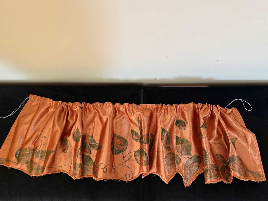 Lambrekin, zasłonka w kolorze morelowym z liśćmi, 140 x 30 cm