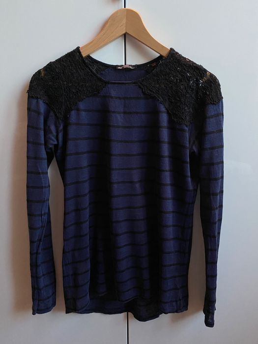 Zara granatowa bluzka w czarne paski M