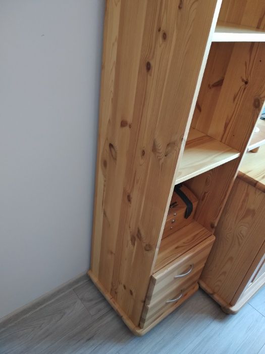 biurko z regałem słupkiem i półką - prawdziwe drewno