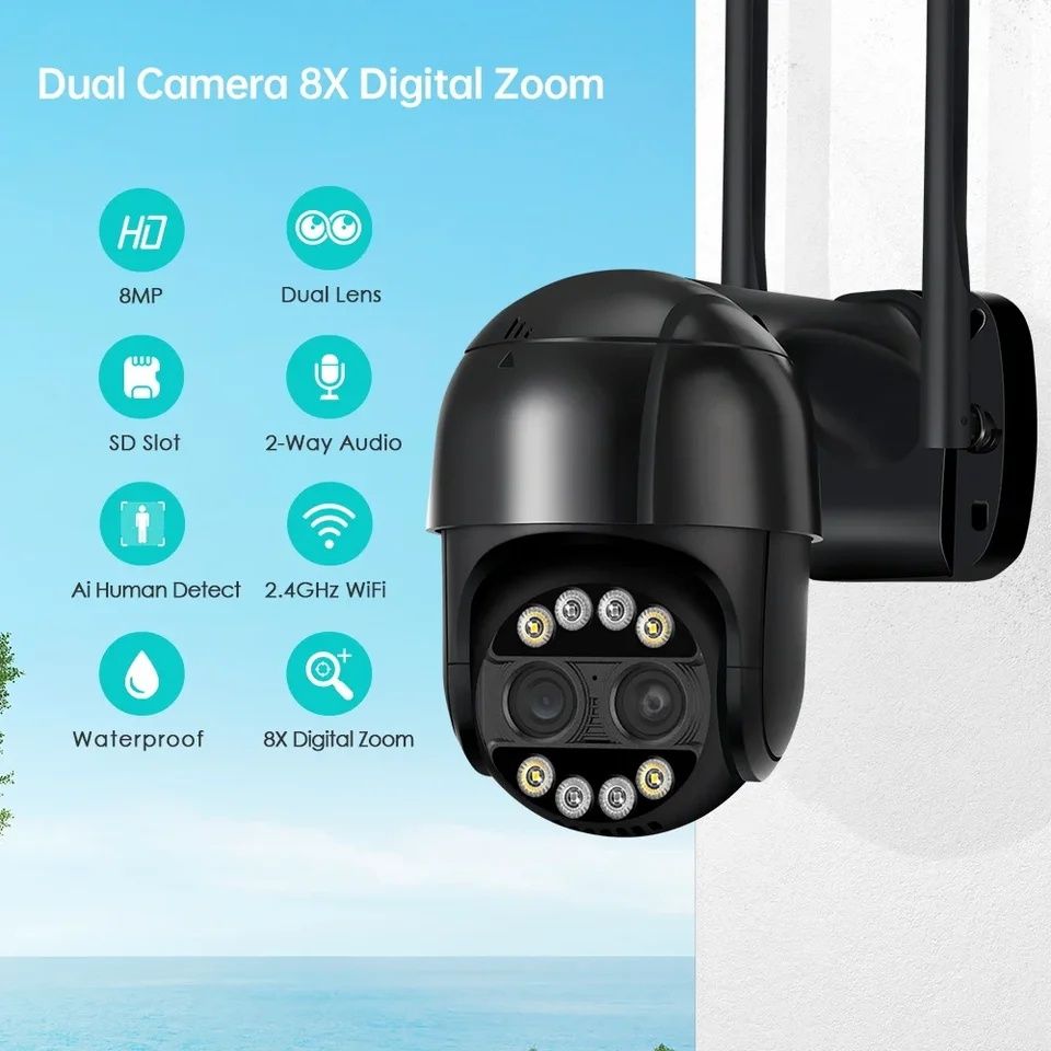 Kamera IP 360° 8MP wifi zoom 8x dwie soczewki
