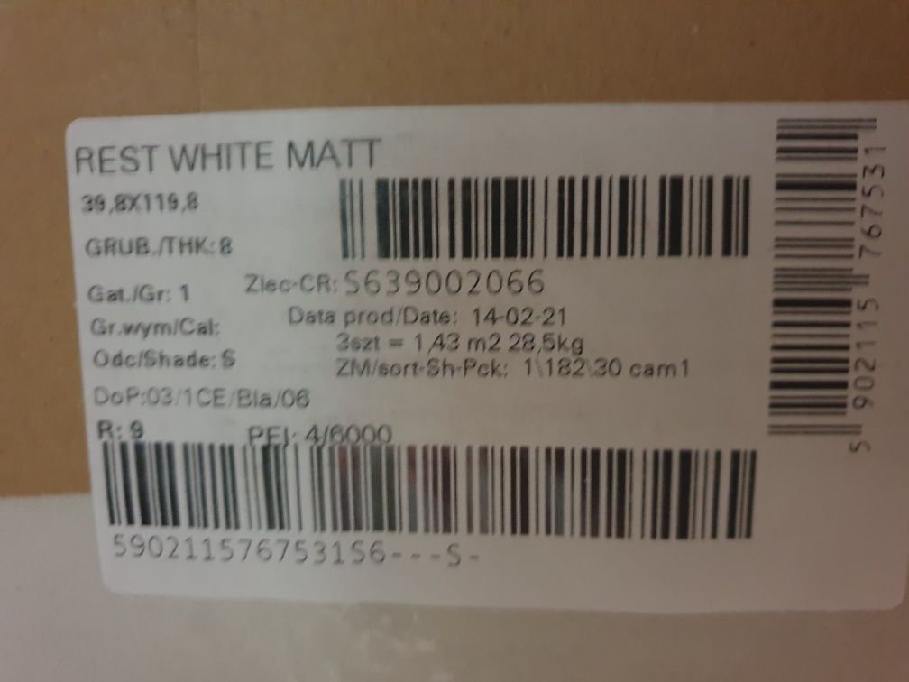 Gres szkliwiony Rest White Matt 39,8X119,8