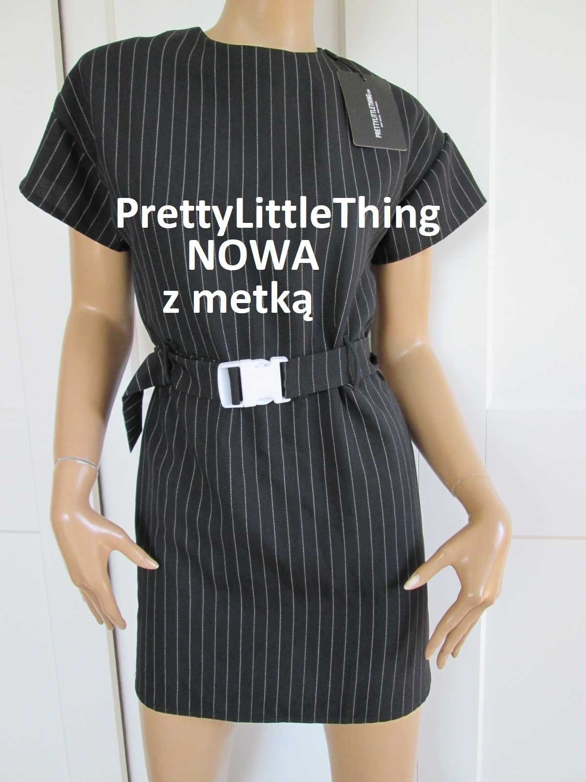 PrettyLittleThing sukienka elegancka garniturowa w prążki XS S 34 36