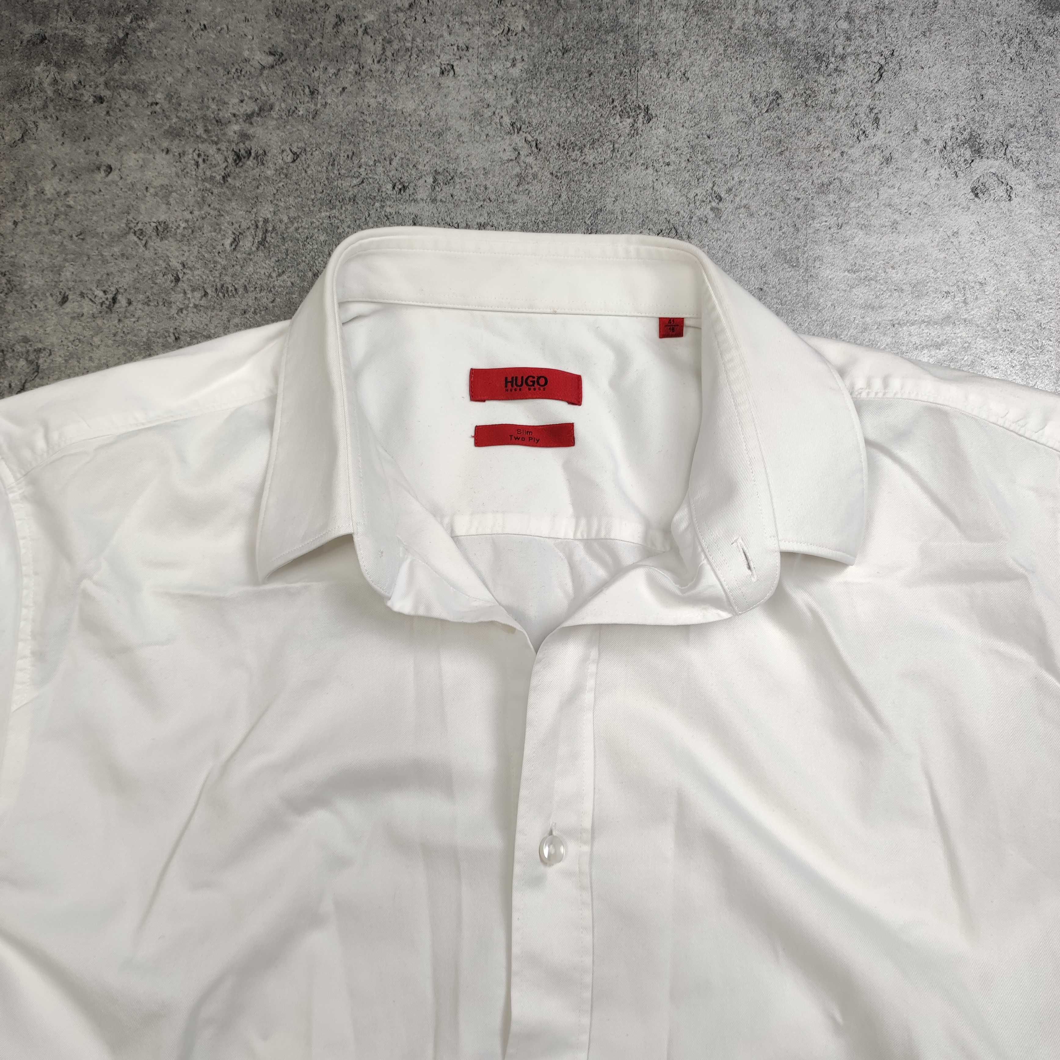MĘSKA Koszula PREMIUM Elegancka biała Hugo Boss Guziki Garnitur Red