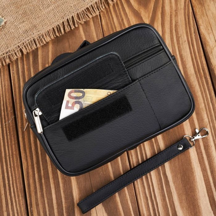 saszetka męska skórzana do ręki czarna klasyczna abruzzo abr-07