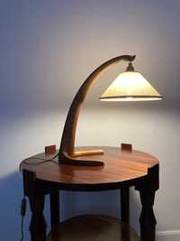 Vintage bow table lamp in dark oak, by Egoluce, Italy 1960s