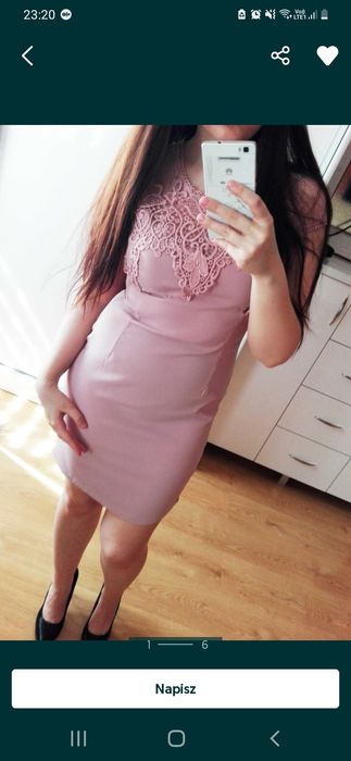 Sukienka pudrowy róż z koronką rozm. L