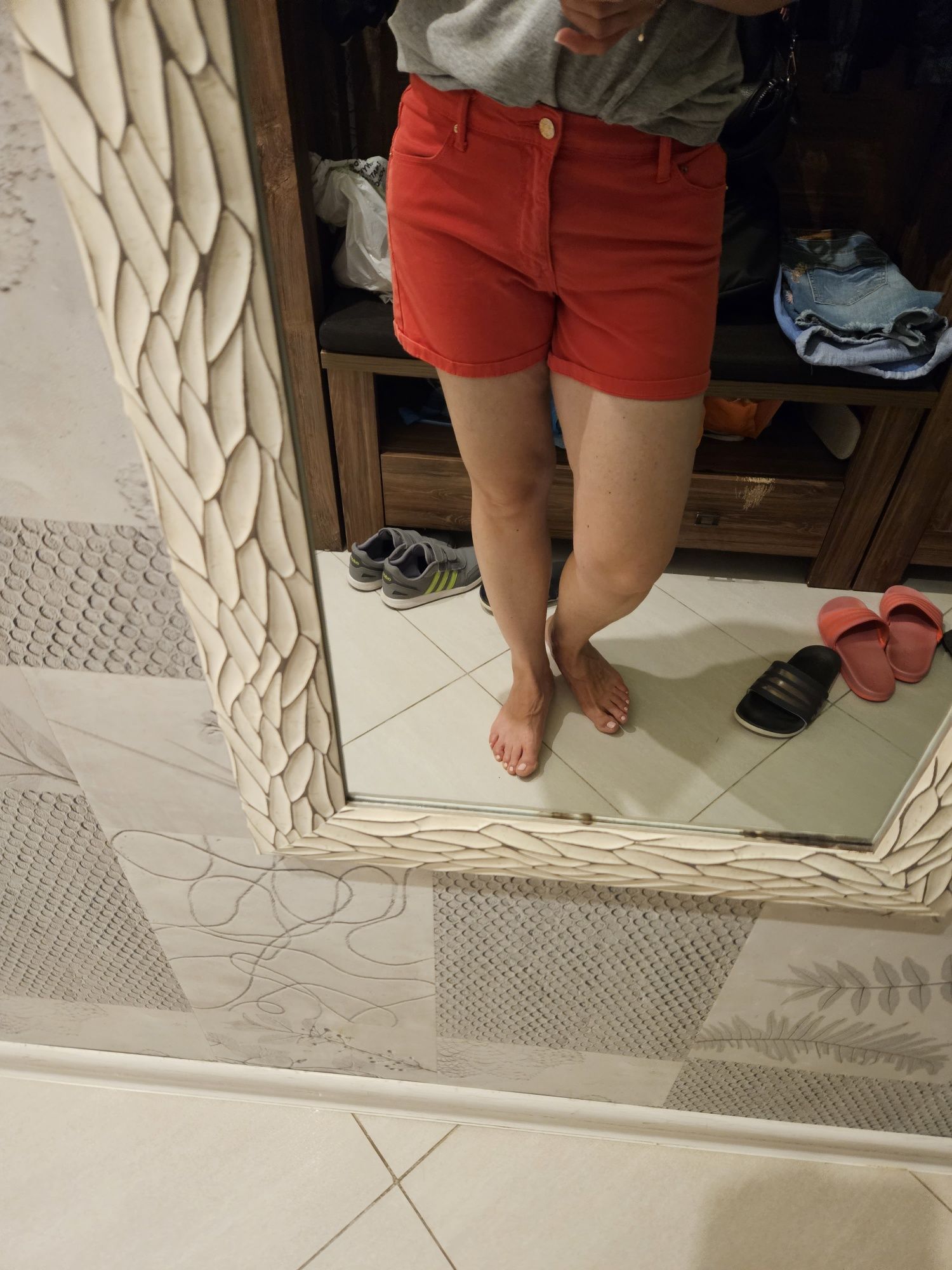 Jeansy spodenki h&M szorty Stradivarius rude i legginsy krótkie Adidas