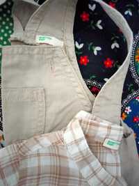 Conjunto jardineiras em tecido e camisa Benetton baby