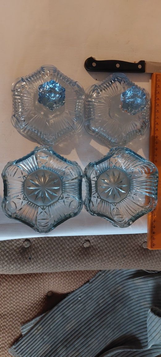 Cukiernica bombonierka niebieska ° 12 cm Ząbkowice kryształ PRL