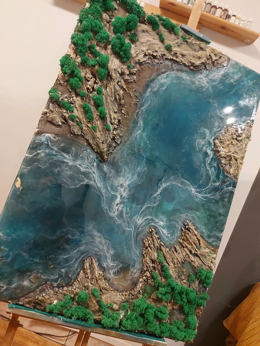 Obraz 3D rzeźba plus malarstwo ocean kaniony