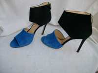 Prima Moda Primamoda skórzane zamszowe niebieskie sandałki szpilki 40