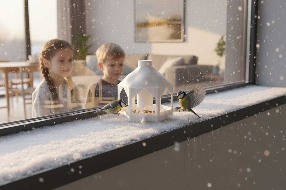 Karmnik dla ptaków Budka Domek Wiszący Stojący Na Balkon Okno BIAŁY