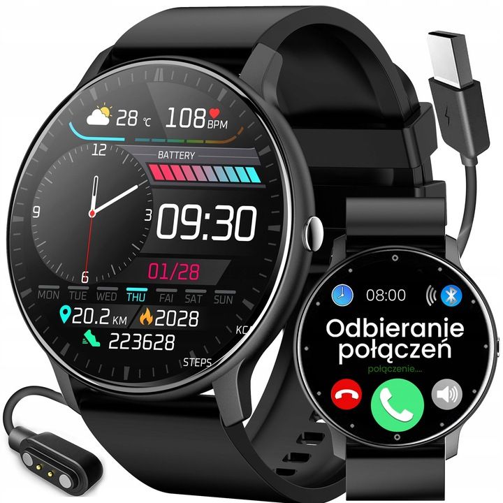 Zegarek Smartwatch Męski Polskie Menu Puls Sms Fb 220mah Bt5.0 1,28" I