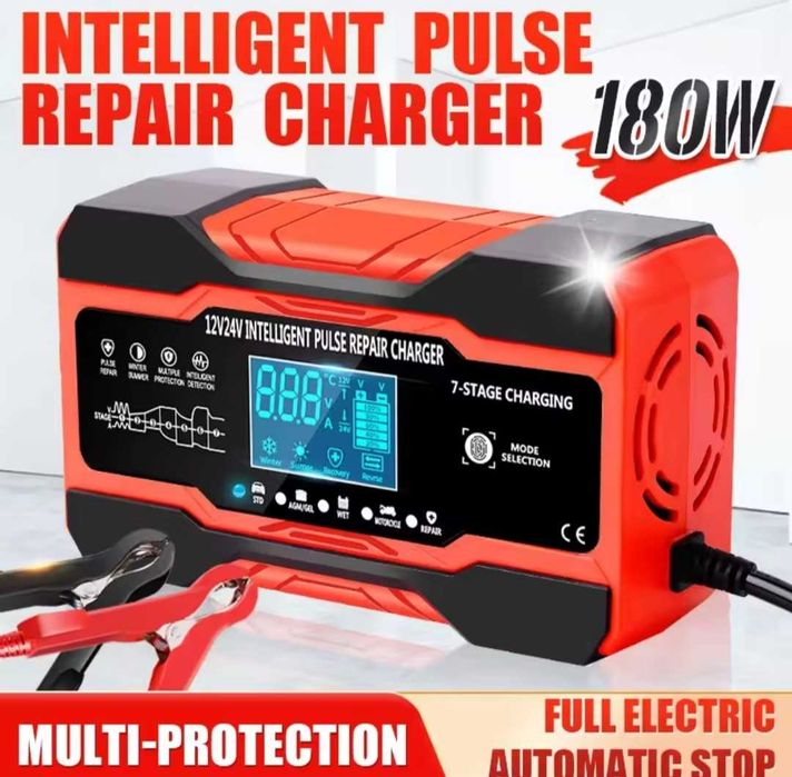 Автоматичний зарядний пристрій 10А 12в 24в 7ступенів режим відновлення