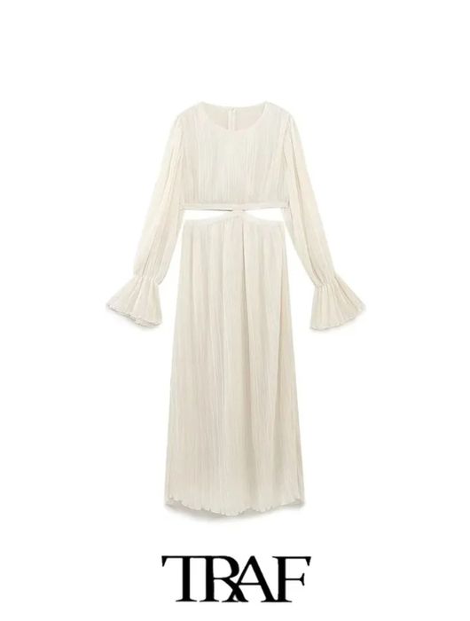 Zara Dress Traf 2023. Cintura recortada, alargamento de manga plissada