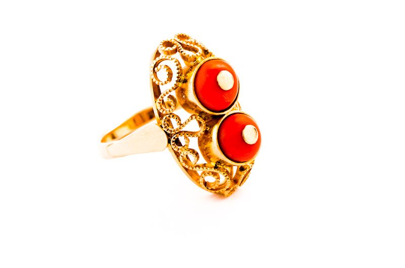 Stary Złoty Pierścionek - 14K - 7,37g - KORAL - PRL - KRAKÓW