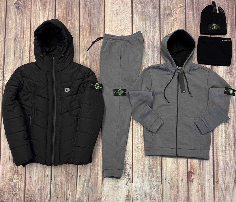 Зимовий чоловічий спортивний комплект (куртка+костюм+шапка+баф)