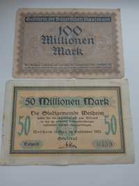 Купюры 50 и 100 миллионов марок Германия