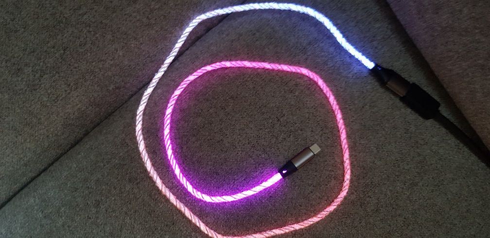 Kabel USB na C 66Wat Świecący LED RGB 1 metr.