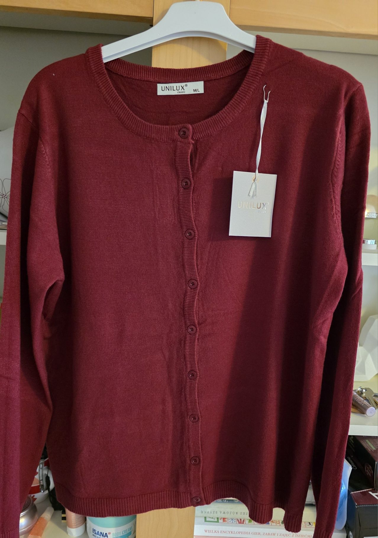 Nowy włoski sweter rozpinany w kolorze bordowym rozm.48